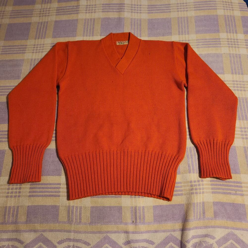 Vintage Orange Letterman Sweater Sand Knit Wear Wool 50s 60s Athletic Size 42